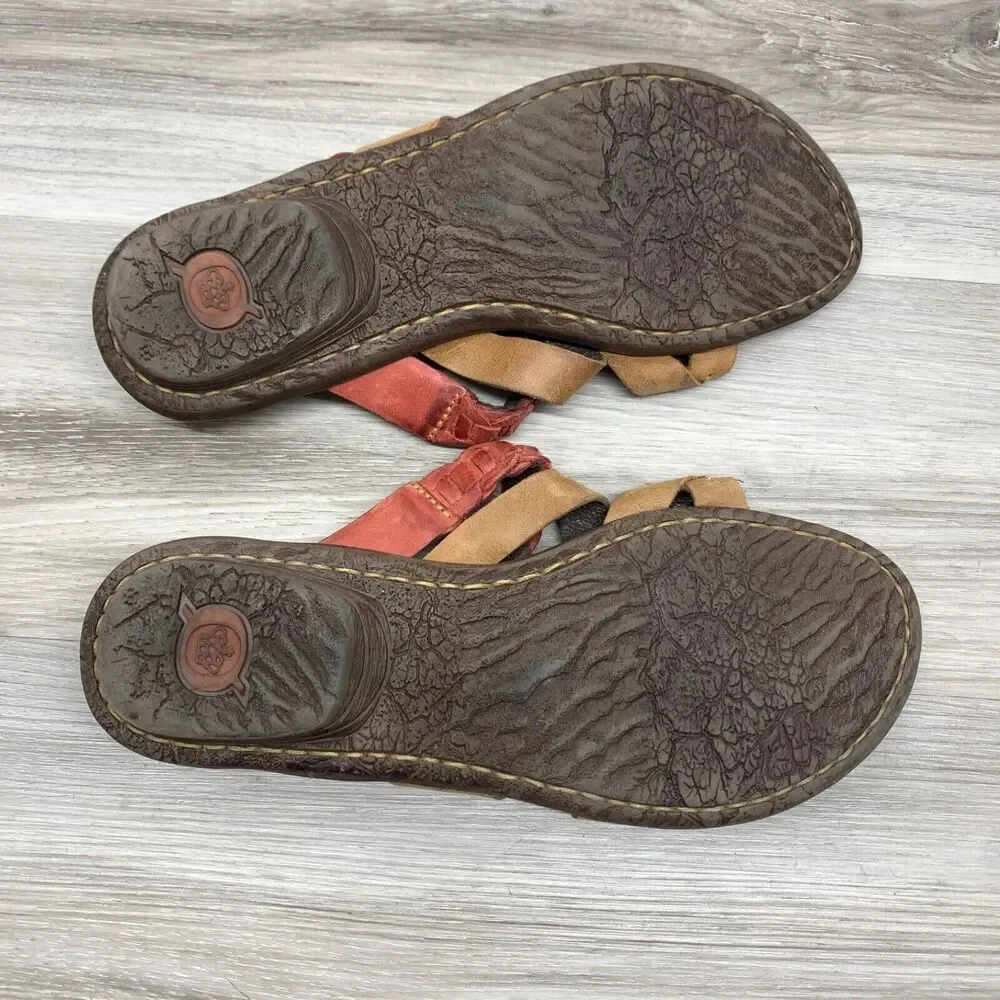 Born Makai Women's Slides Sandals US Size 9 Camel/Brick Leather Red Woven D28116